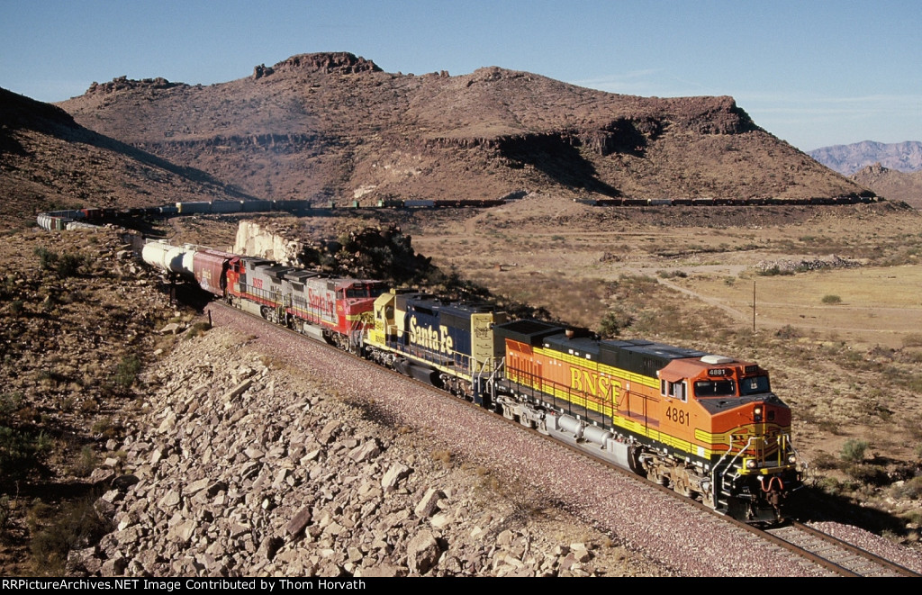 BNSF 4881 leads a long general merchandise freight west